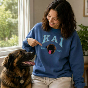 Custom New Dog Portrait Sweatshirt for Wife - Embroidered Pet Photo Crewneck & Name - First Time Dog Mom Gift for Her