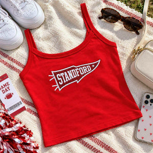 Custom College Pennant Glitter Tank Top, Embroidered School Spirit Game Day Cami, Applique Team Tailgate Shirt