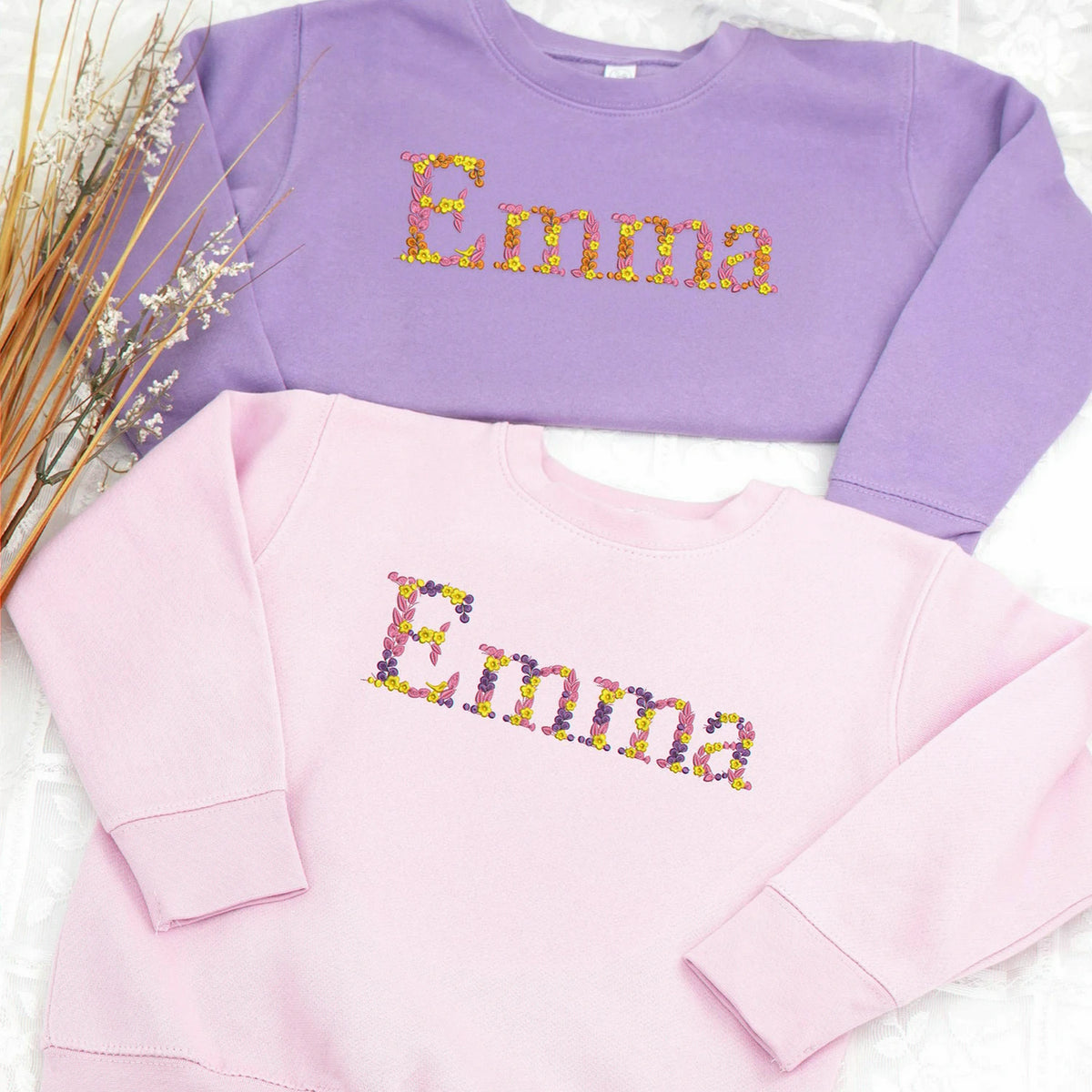 Embroidered Floral Name Toddler Sweatshirt for Baby Girls, Personalized Gift for Baby