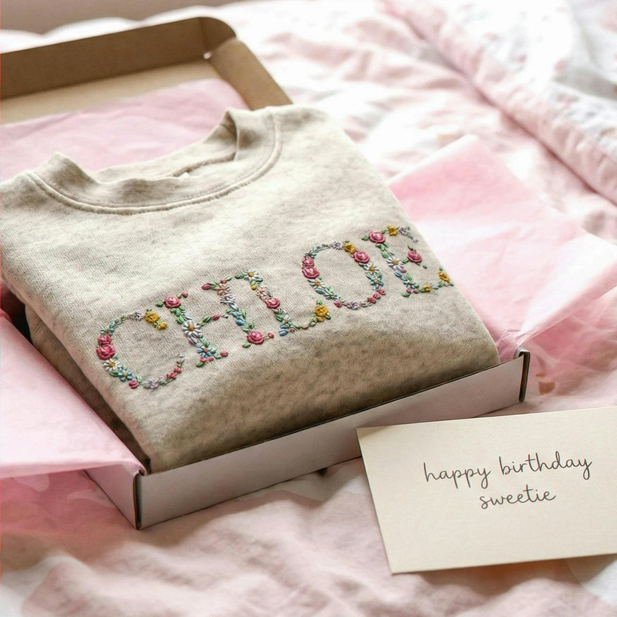 Embroidered Floral Name Toddler Sweatshirt for Baby Girls, Personalized Gift for Baby