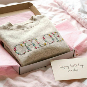 Embroidered Floral Name Toddler Sweatshirt for Baby Girls, Personalized Gift for Baby