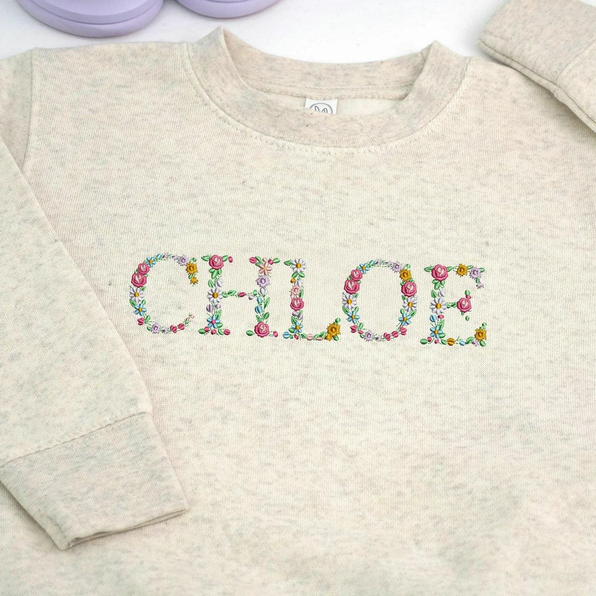 Embroidered Floral Name Toddler Sweatshirt for Baby Girls, Personalized Gift for Baby
