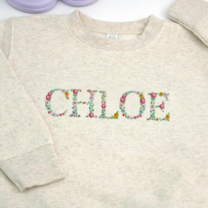 Embroidered Floral Name Toddler Sweatshirt for Baby Girls, Personalized Gift for Baby