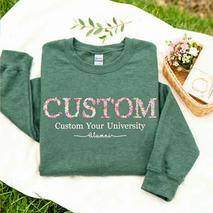 Custom Embroidered College University Sweatshirt, Floral School Name Gift