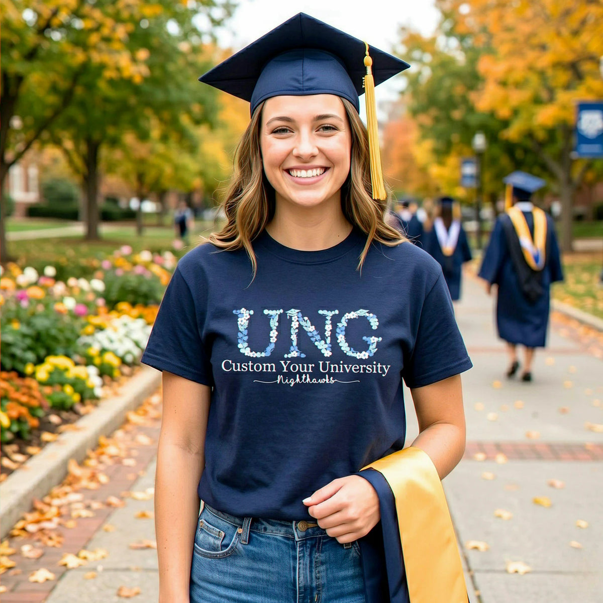 Custom Embroidered College University Sweatshirt, Floral School Name Gift