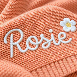 Personalized Knit Baby Blanket, Embroidered Cotton, Newborn Shower Gift, Grandma Gift for Baby Girl