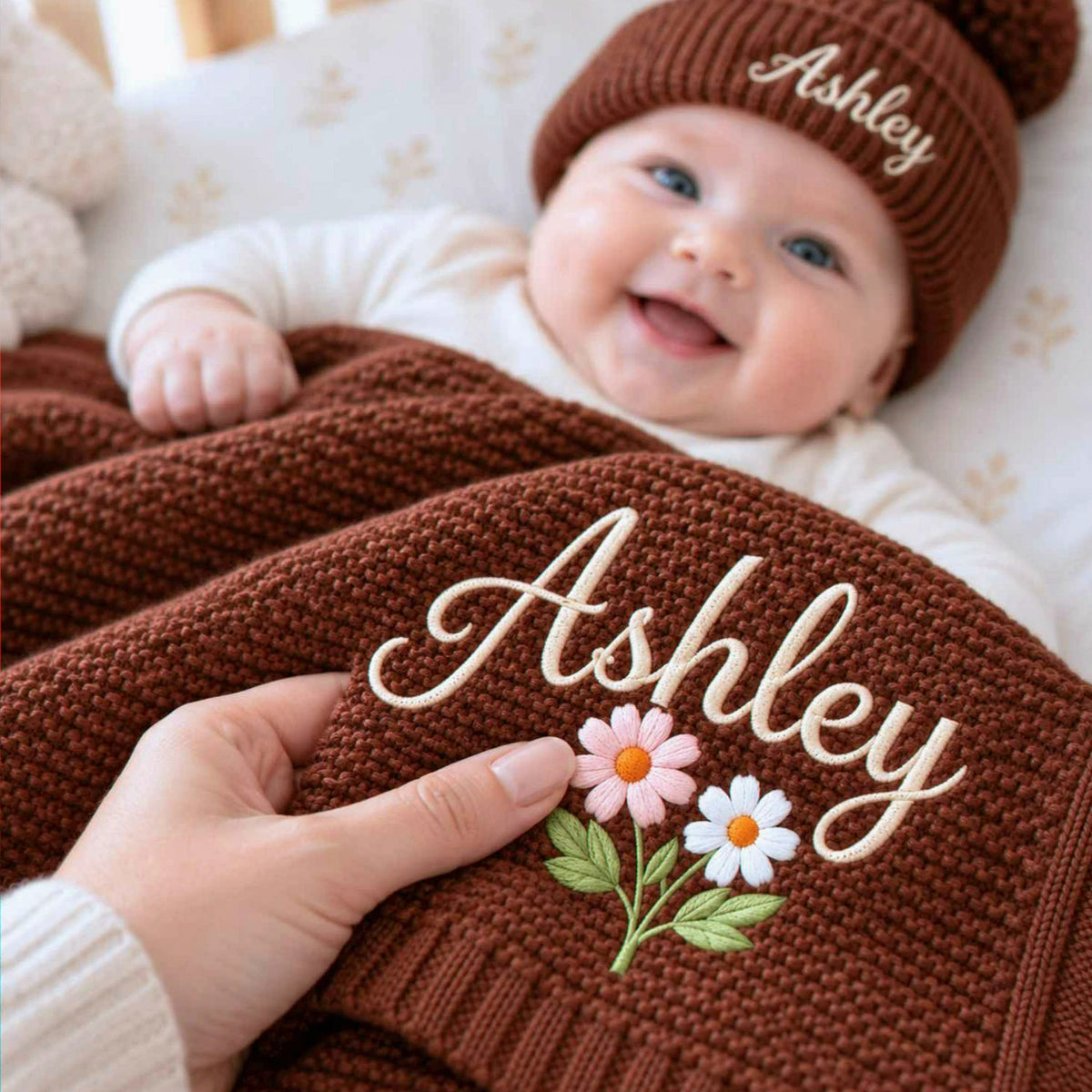 Custom Baby Blankets for Girls, Embroidered Birth Announcement Nursery Keepsake, Grandparent Gifts for New Baby