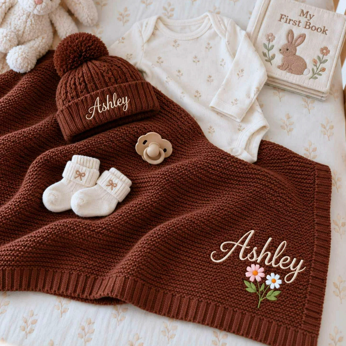 Custom Baby Blankets for Girls, Embroidered Birth Announcement Nursery Keepsake, Grandparent Gifts for New Baby