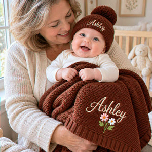 Custom Baby Blankets for Girls, Embroidered Birth Announcement Nursery Keepsake, Grandparent Gifts for New Baby