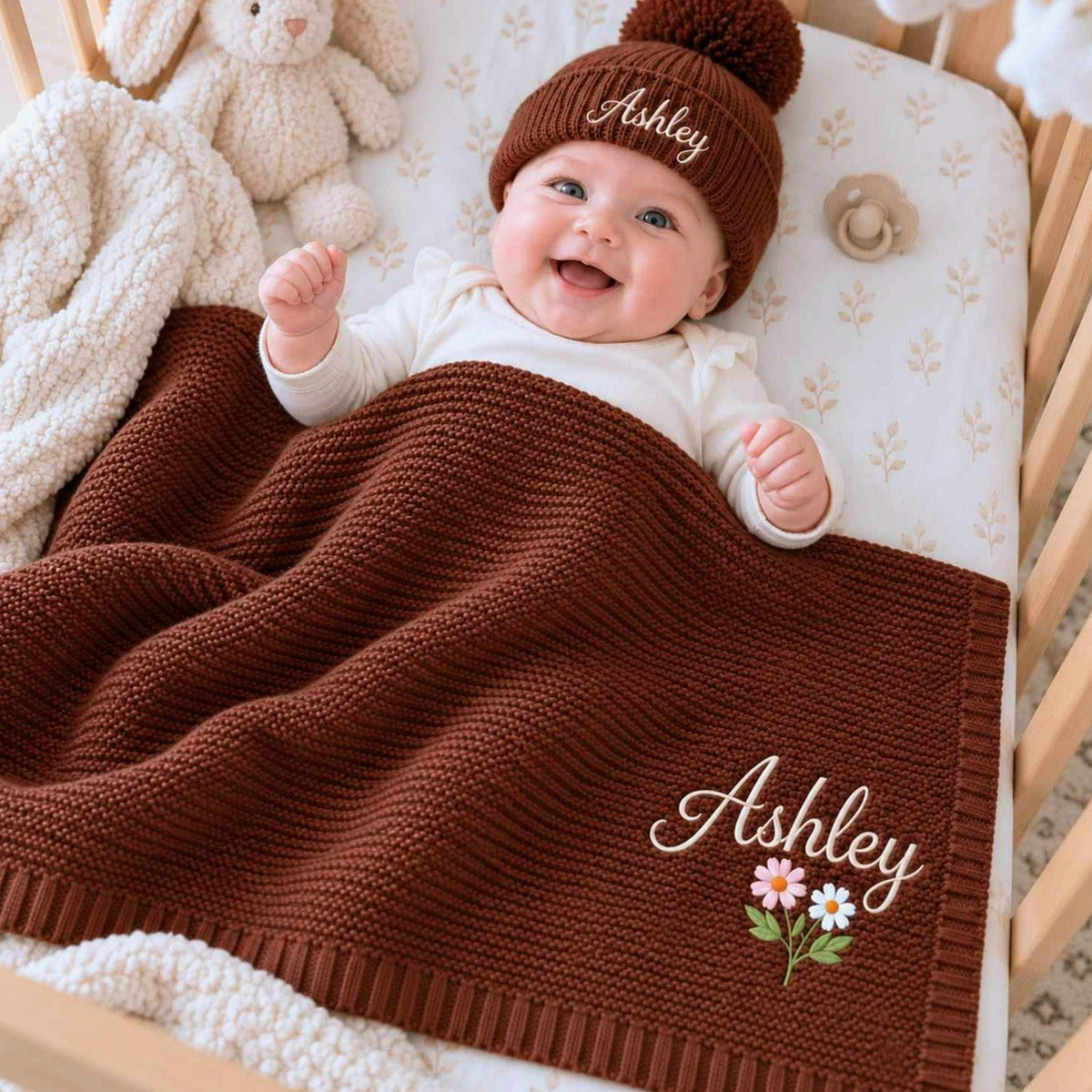 Custom Baby Blankets for Girls, Embroidered Birth Announcement Nursery Keepsake, Grandparent Gifts for New Baby