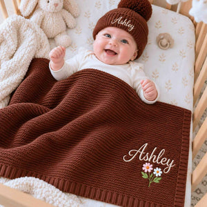 Custom Baby Blankets for Girls, Embroidered Birth Announcement Nursery Keepsake, Grandparent Gifts for New Baby