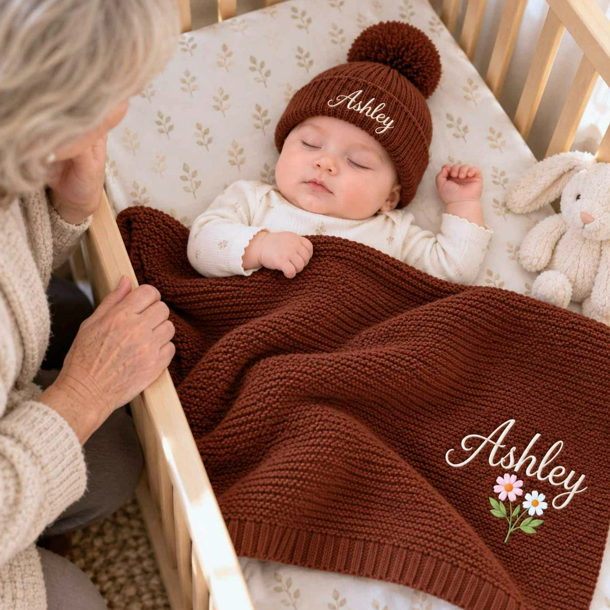 Custom Baby Blankets for Girls, Embroidered Birth Announcement Nursery Keepsake, Grandparent Gifts for New Baby