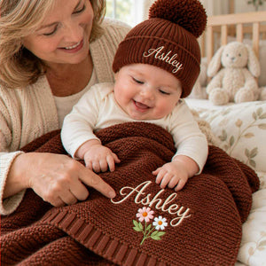 Custom Baby Blankets for Girls, Embroidered Birth Announcement Nursery Keepsake, Grandparent Gifts for New Baby