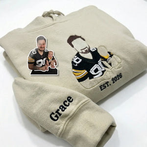 Custom Football Dad Photo Portrait Sweatshirt, Personalized 2026 First Father's Day Hoodie