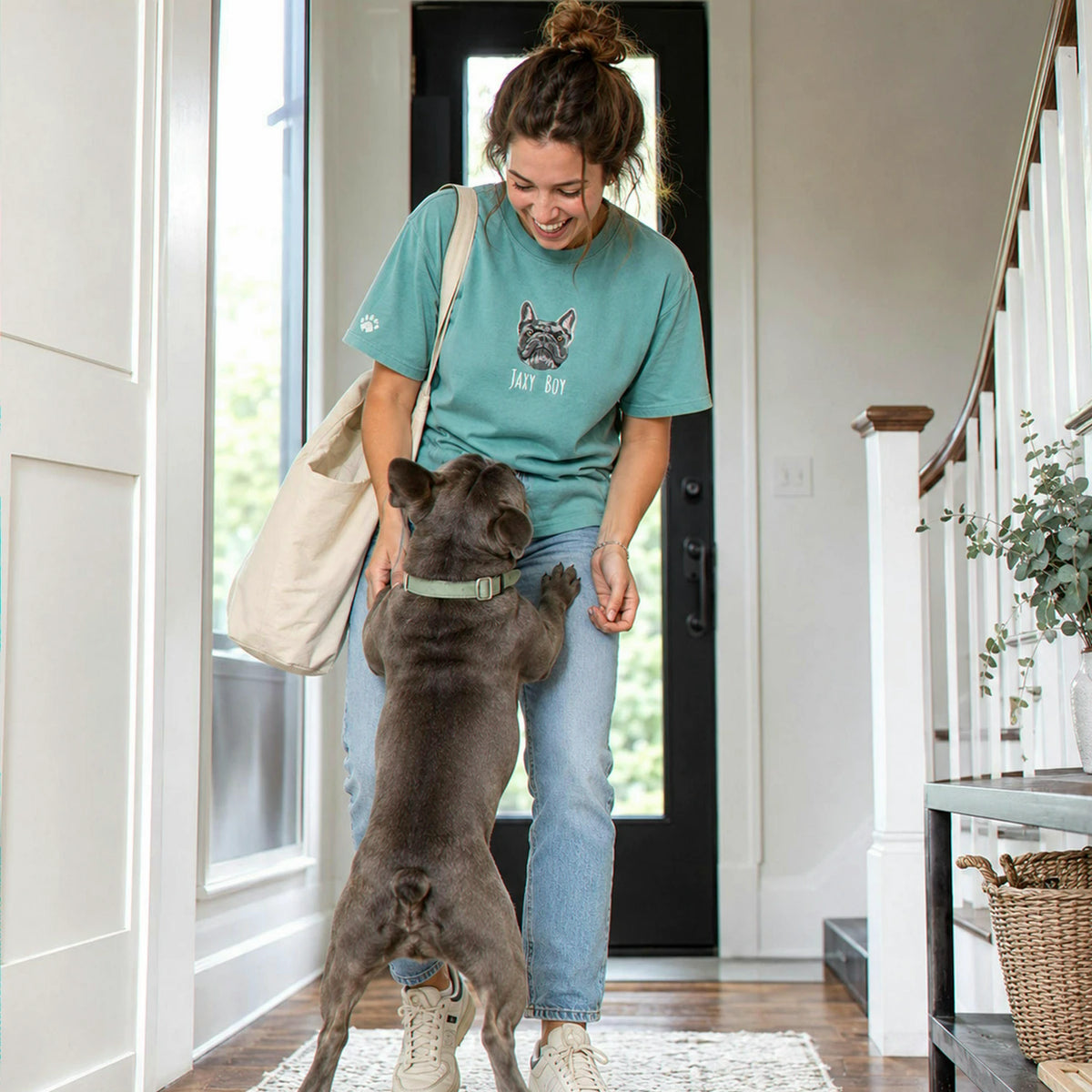 Custom French Bulldog Portrait T-shirt for Dog Lover - Embroidered Pet Photo Full Color Pullover & Name - Dog Parent Gift