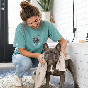 Custom French Bulldog T-Shirt for Birthday Wife, Embroidered Frenchie Mom with Photo Tee, 1st Anniversary Gift for Wife