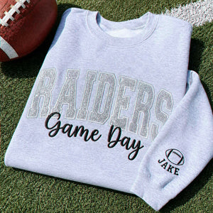 Custom Glitter Team Sweatshirt, Embroidered School Spirit Crewneck, Applique Mascot Game Day Gift