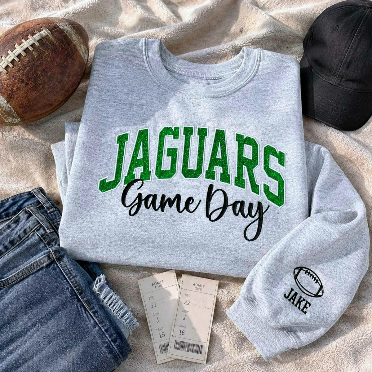Custom Glitter Team Sweatshirt, Embroidered School Spirit Crewneck, Applique Mascot Game Day Gift