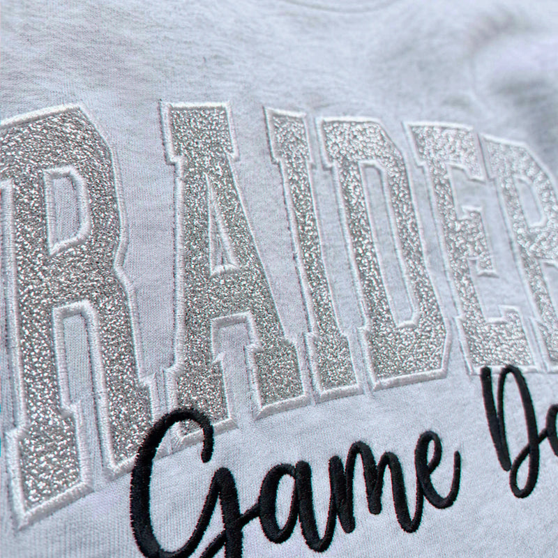 Custom Glitter Team Sweatshirt, Embroidered School Spirit Crewneck, Applique Mascot Game Day Gift