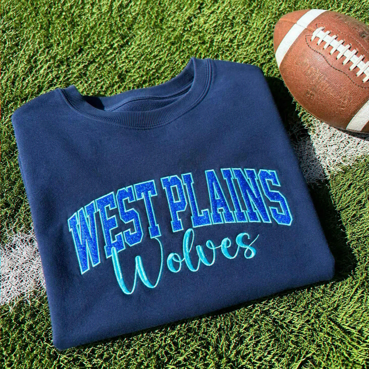 Custom Glitter Team Sweatshirt, Embroidered School Spirit Crewneck, Applique Mascot Game Day Gift