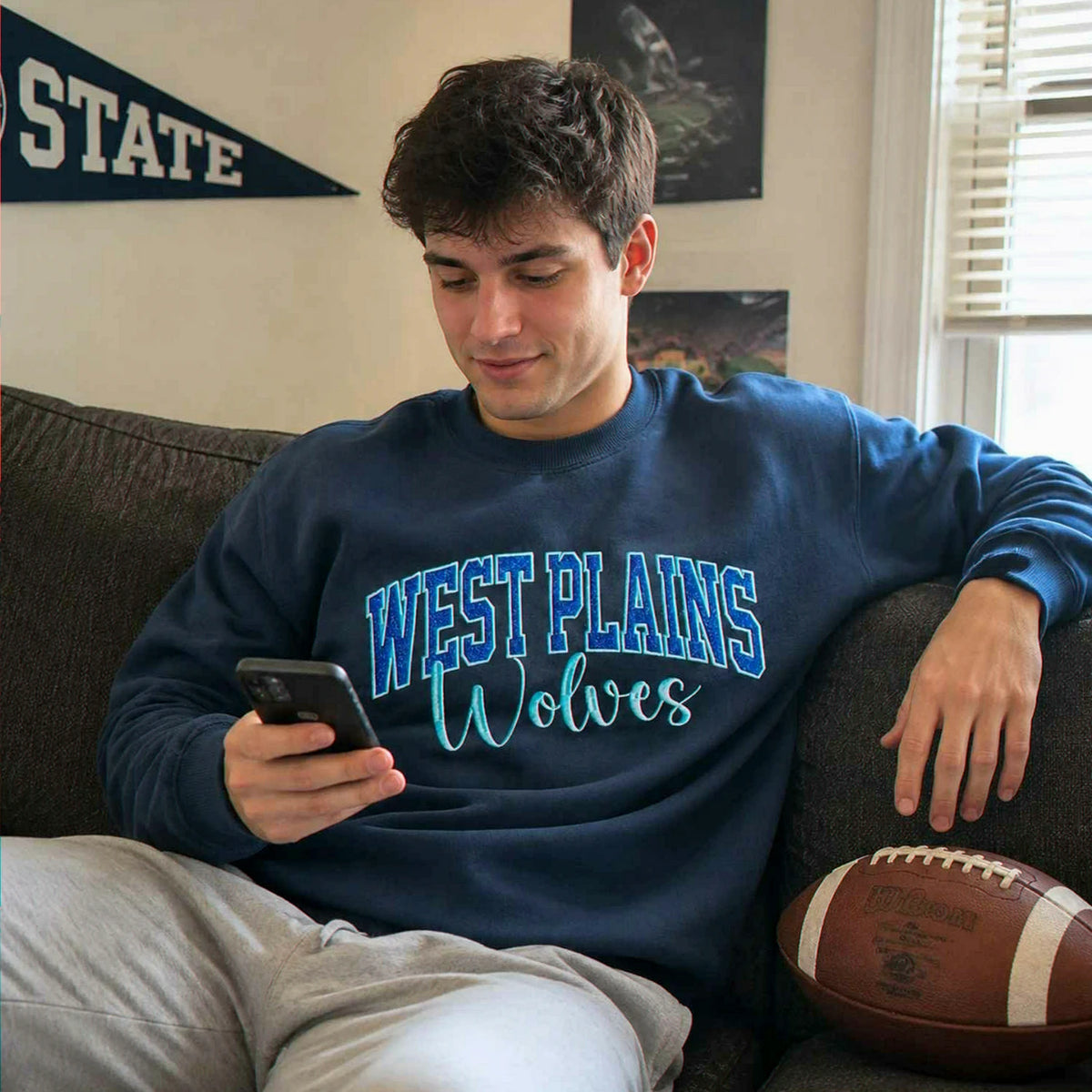 Custom Glitter Team Sweatshirt, Embroidered School Spirit Crewneck, Applique Mascot Game Day Gift