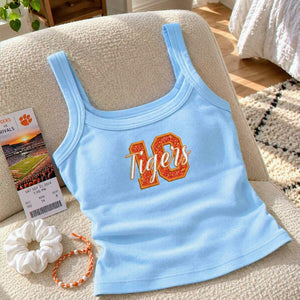 Personalized Glitter Player Number Tank Top, Embroidered Sports Tanks For Women, Game Day, School Spirit Gift