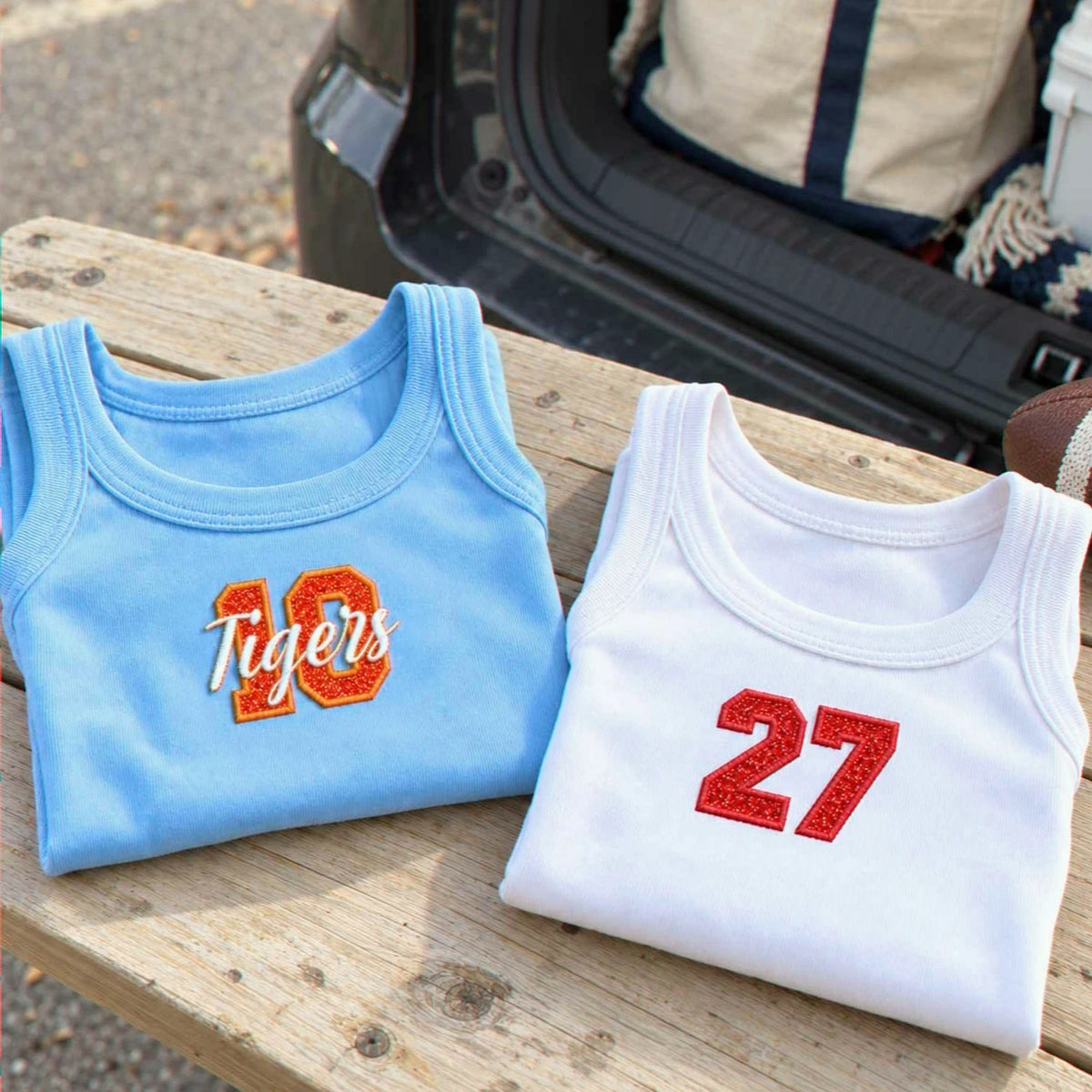 Personalized Glitter Player Number Tank Top, Embroidered Sports Tanks For Women, Game Day, School Spirit Gift