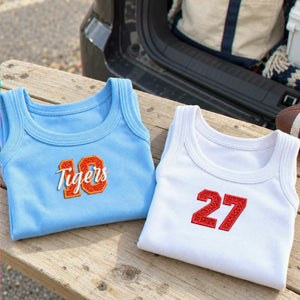 Personalized Glitter Player Number Tank Top, Embroidered Sports Tanks For Women, Game Day, School Spirit Gift