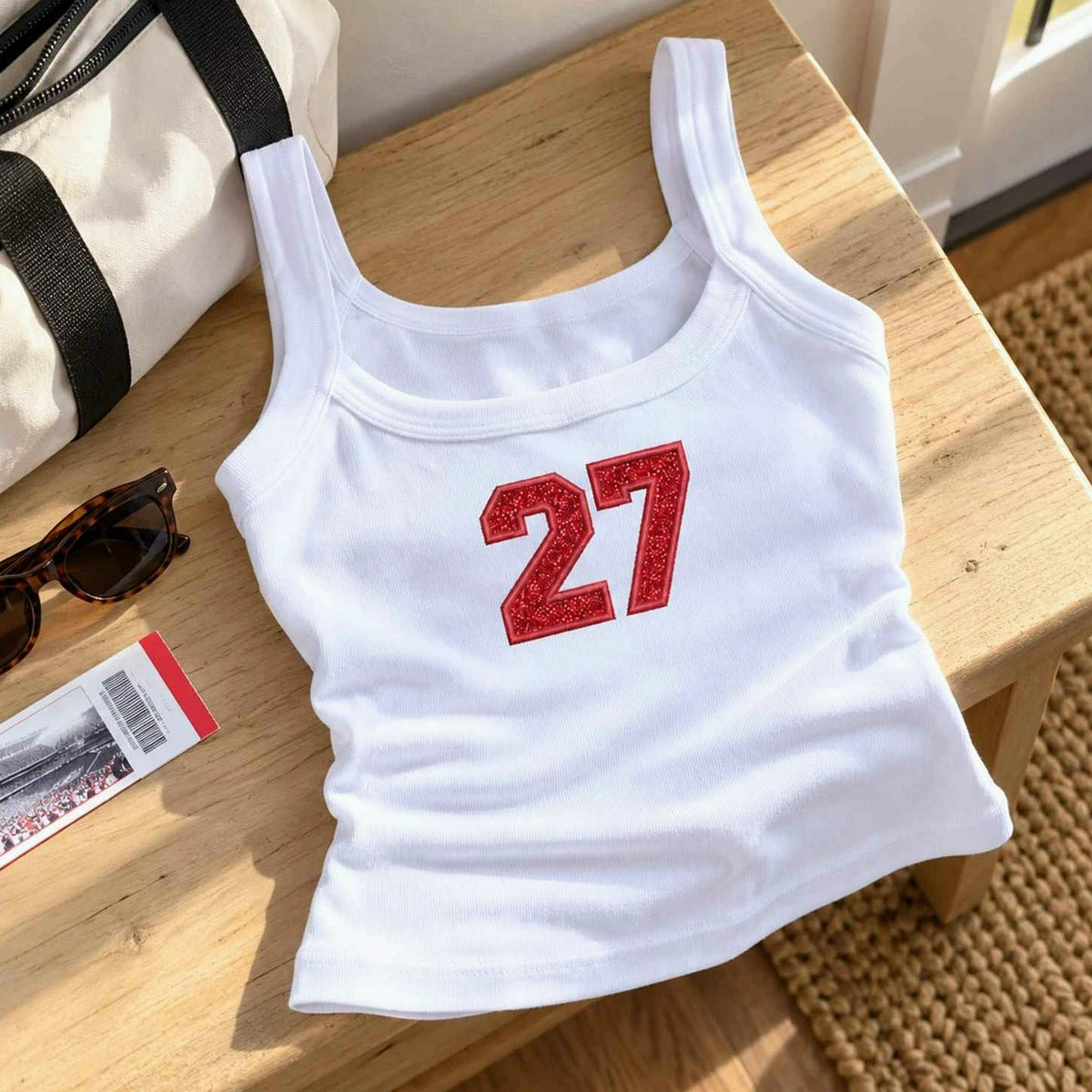 Personalized Glitter Player Number Tank Top, Embroidered Sports Tanks For Women, Game Day, School Spirit Gift