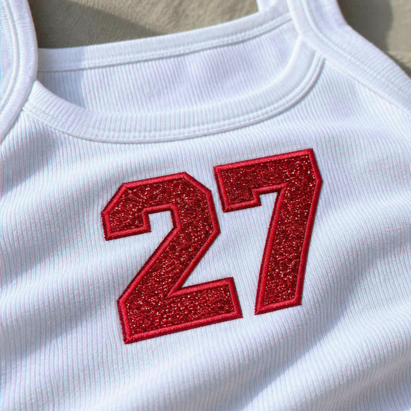 Personalized Glitter Player Number Tank Top, Embroidered Sports Tanks For Women, Game Day, School Spirit Gift