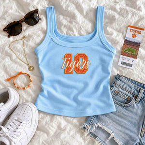 Personalized Glitter Player Number Tank Top, Embroidered Sports Tanks For Women, Game Day, School Spirit Gift