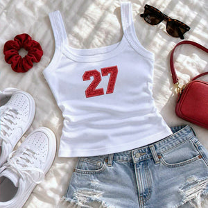 Personalized Glitter Player Number Tank Top, Embroidered Sports Tanks For Women, Game Day, School Spirit Gift