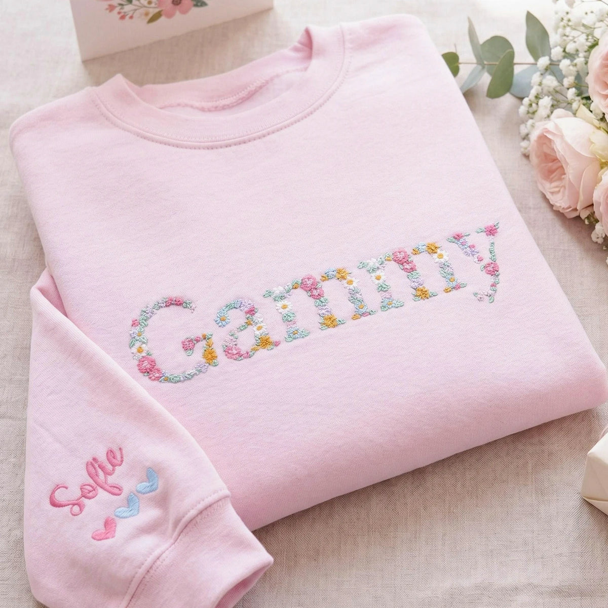 Light Pink Gammy Floral Sweatshirt, Grandma Gift