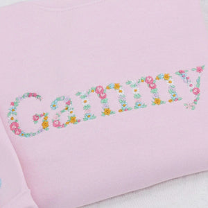 Custom Grandma Sweatshirt with Floral - Embroidered Grammy Sweater with Kid's Names on Sleeve