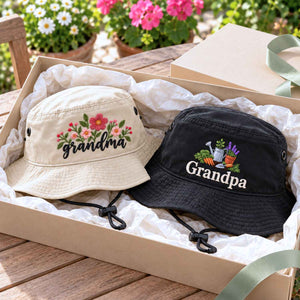 Custom Grandma & Grandpa Bucket Hats, Embroidered Gardening Grandma Grandpa Booney Hat, Sun Hats For Gardening