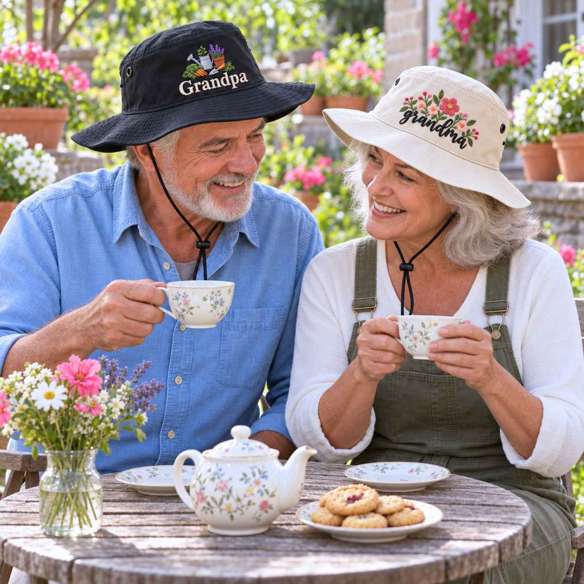 Custom Grandma & Grandpa Bucket Hats, Embroidered Gardening Grandma Grandpa Booney Hat, Sun Hats For Gardening