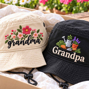 Custom Grandma & Grandpa Bucket Hats, Embroidered Gardening Grandma Grandpa Booney Hat, Sun Hats For Gardening