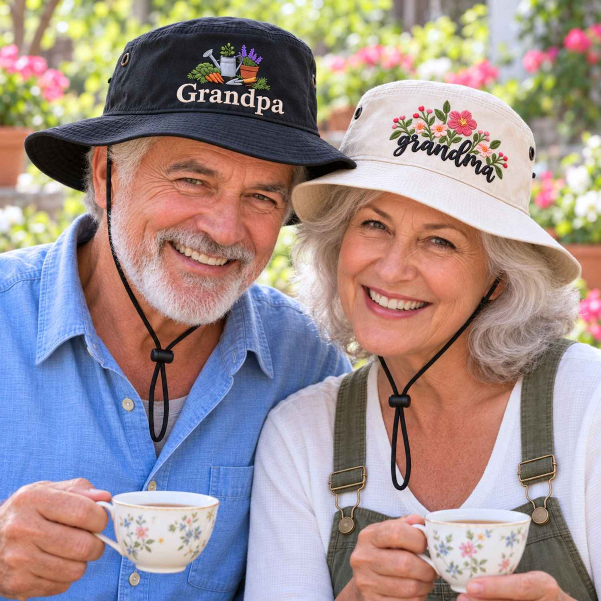 Custom Grandma & Grandpa Bucket Hats, Embroidered Gardening Grandma Grandpa Booney Hat, Sun Hats For Gardening