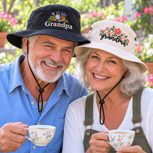 Custom Grandma & Grandpa Bucket Hats, Embroidered Gardening Grandma Grandpa Booney Hat, Sun Hats For Gardening