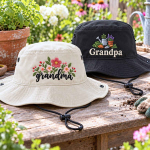 Custom Grandma & Grandpa Bucket Hats, Embroidered Gardening Grandma Grandpa Booney Hat, Sun Hats For Gardening