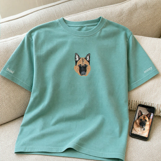 Custom German Shepherd Portrait T-Shirt for Dog Lover - Embroidered Pet Photo Full Color Pullover & Name - Dog Parent Gift