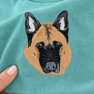 Custom German Shepherd Portrait T-Shirt for Dog Lover - Embroidered Pet Photo Full Color Pullover & Name - Dog Parent Gift