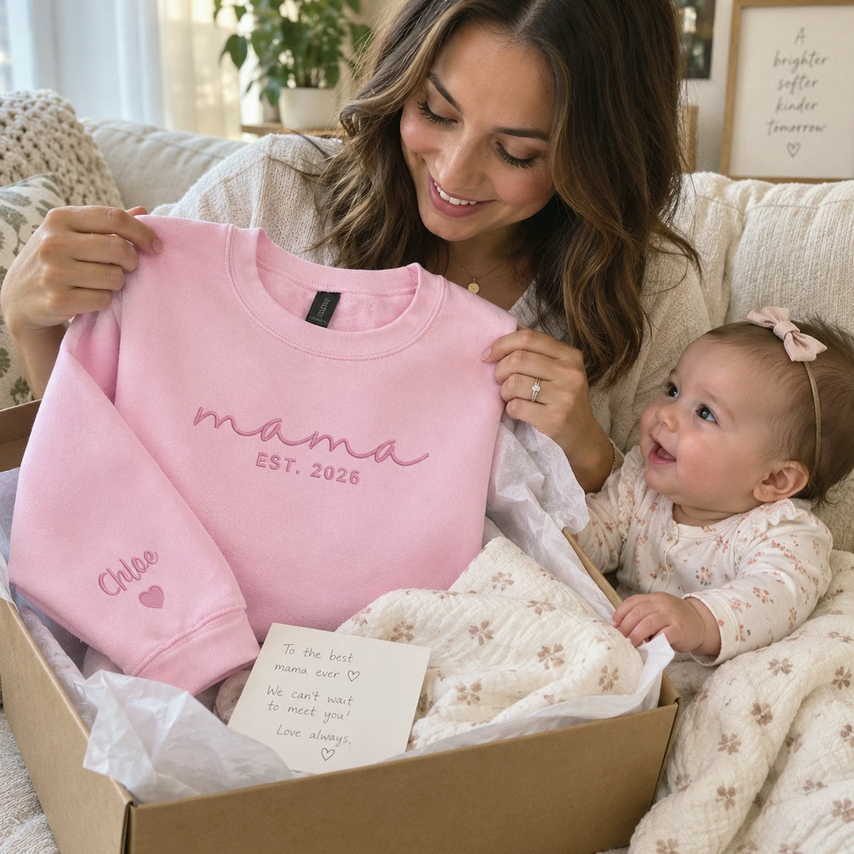 First Mother’s Day Gift - Personalized Mama Embroidered Sweatshirt for New Mom