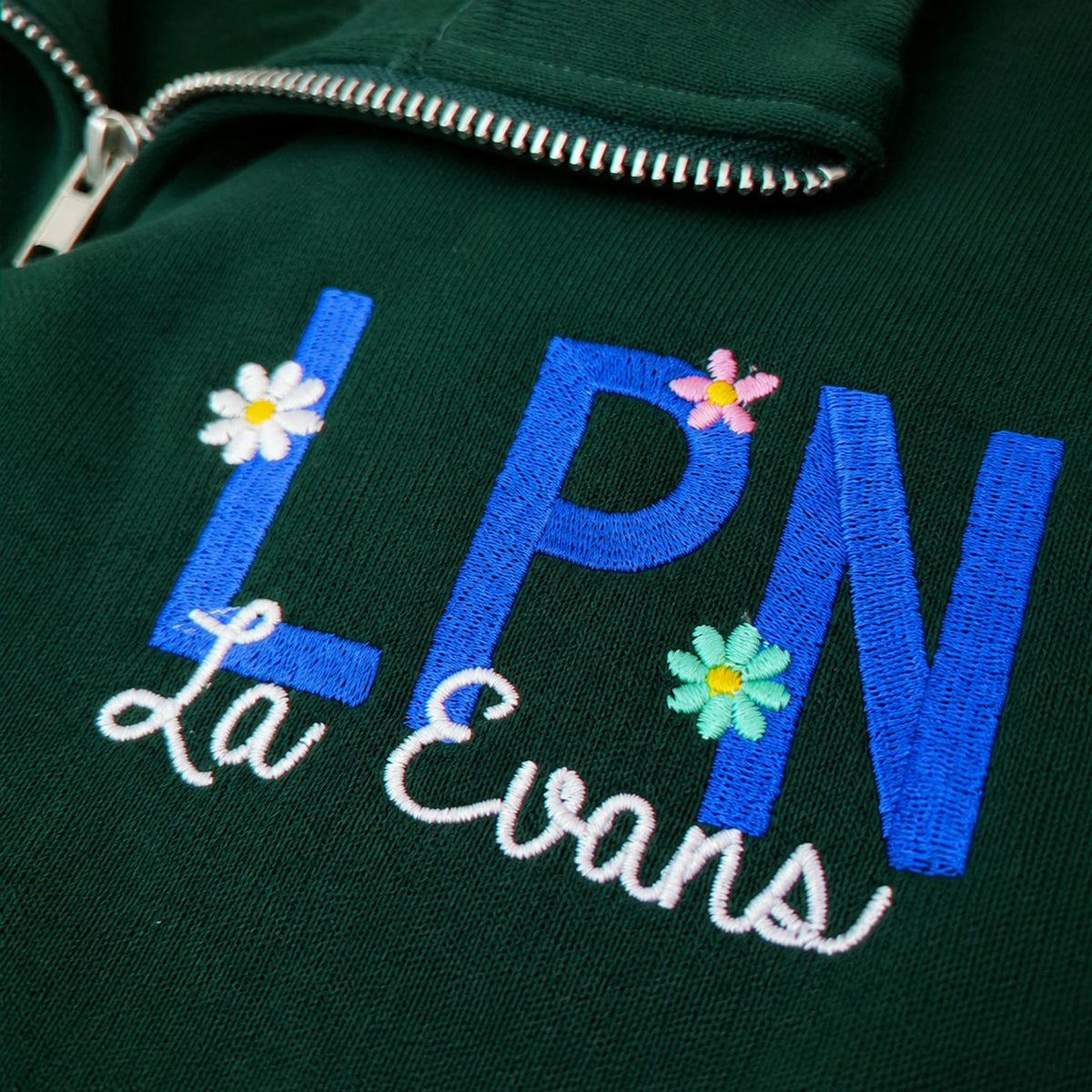 Personalized RN LPN Quarter Zip Sweatshirt - Embroidered Name & Floral Title Pullover, Nurse Appreciation Gift