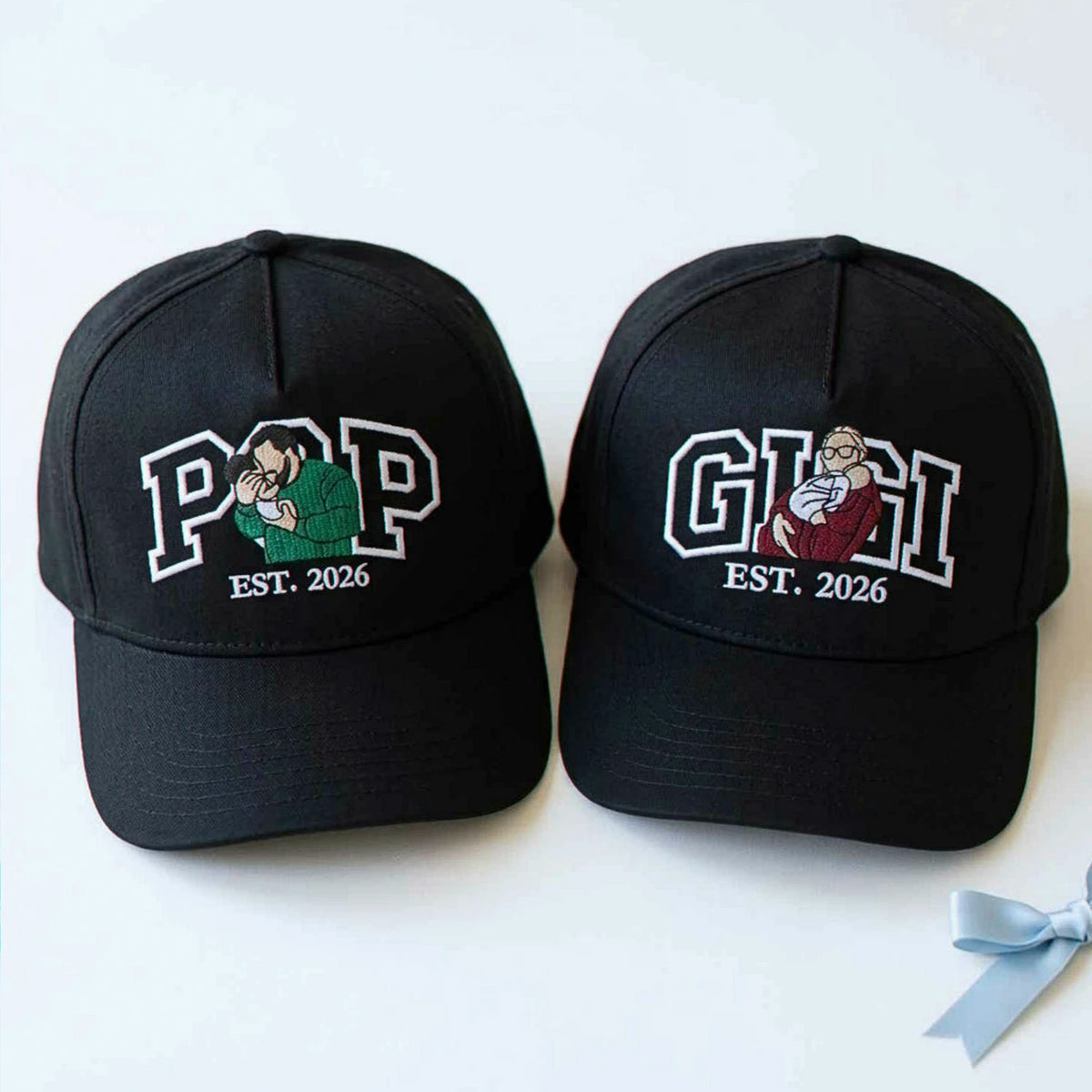 Custom Gigi and Pop Portrait Snapback Hat, Embroidered from Photo Baseball Cap, Grandma and Grandpa Gifts