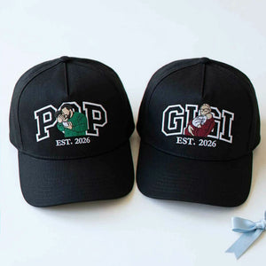 Custom Gigi and Pop Portrait Snapback Hat, Embroidered from Photo Baseball Cap, Grandma and Grandpa Gifts