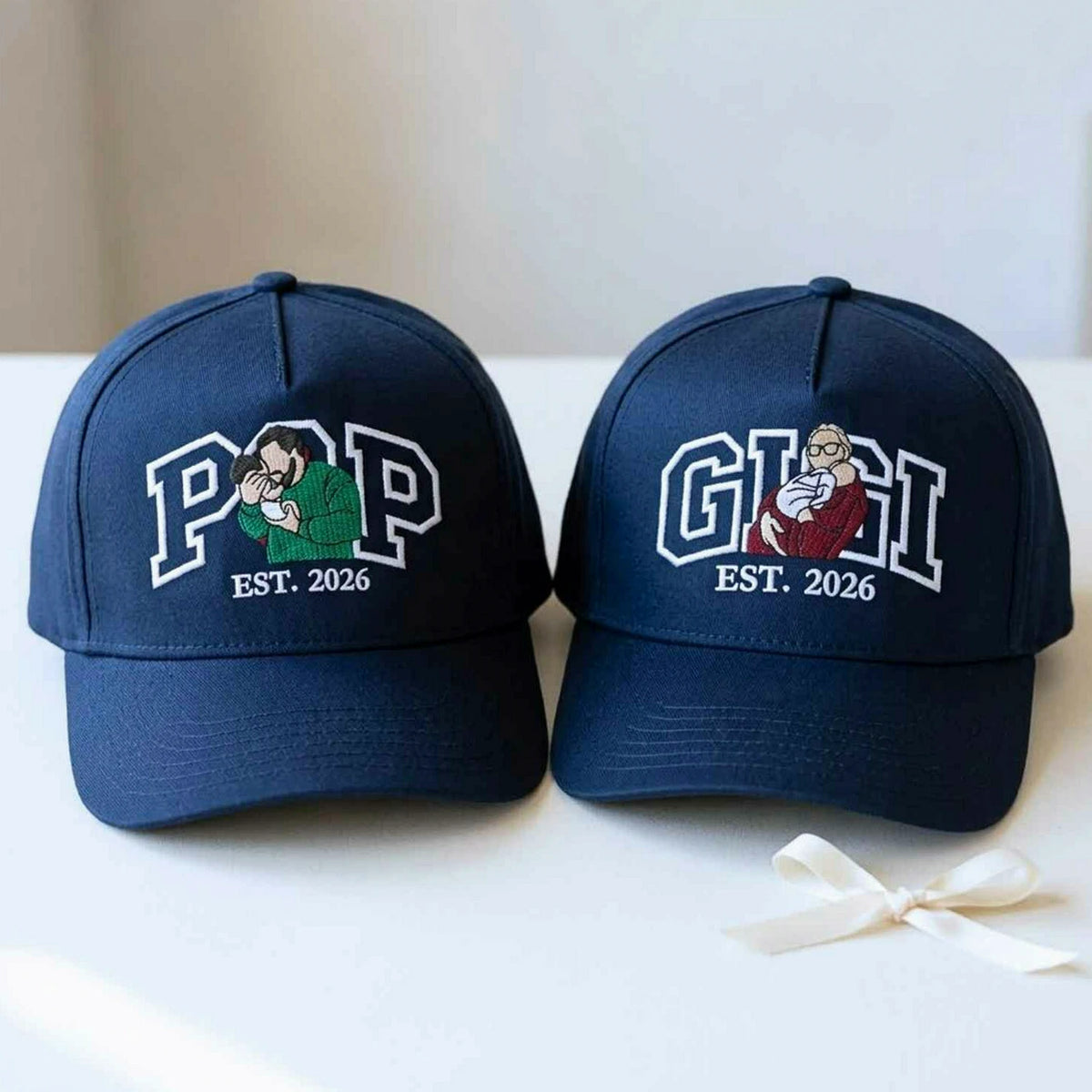 Custom Gigi and Pop Portrait Snapback Hat, Embroidered from Photo Baseball Cap, Grandma and Grandpa Gifts