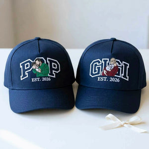 Custom Gigi and Pop Portrait Snapback Hat, Embroidered from Photo Baseball Cap, Grandma and Grandpa Gifts