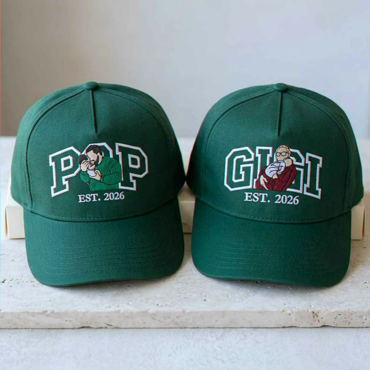 Custom Gigi and Pop Portrait Snapback Hat, Embroidered from Photo Baseball Cap, Grandma and Grandpa Gifts
