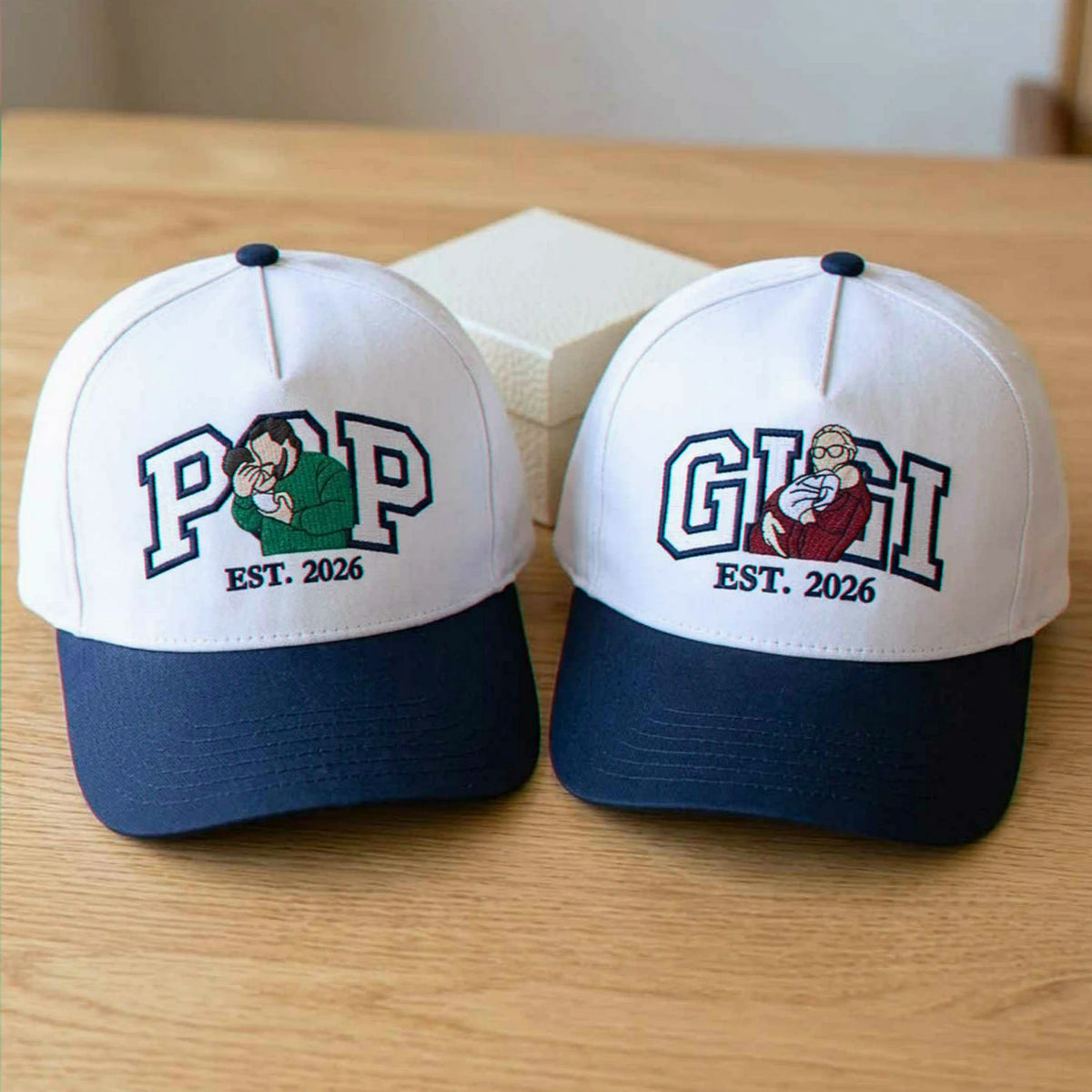 Custom Gigi and Pop Portrait Snapback Hat, Embroidered from Photo Baseball Cap, Grandma and Grandpa Gifts